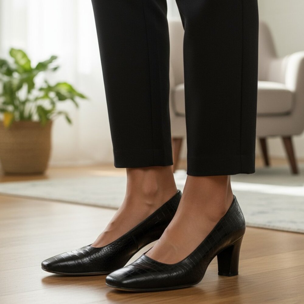 VINTAGE BRUNO MAGLI Croc Embossed Leather Pumps 10 Classic Heels Bologna Italy